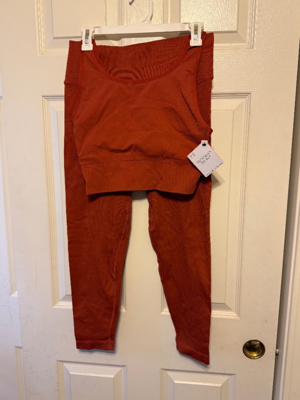Womens Victorias Secret Seamless Leggings and Bra Set XL Burnt Orange